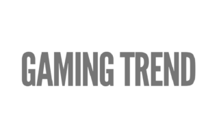 A black and white image of the word gaming trend.