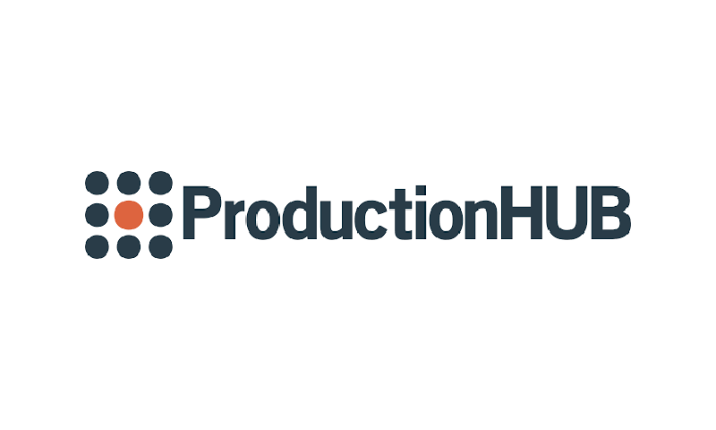 A black and white logo of productionhu