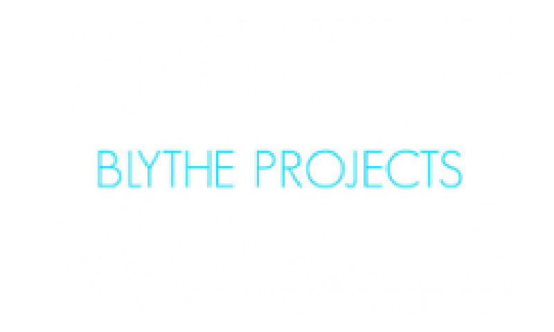 A white background with the words blythe projects written in blue.