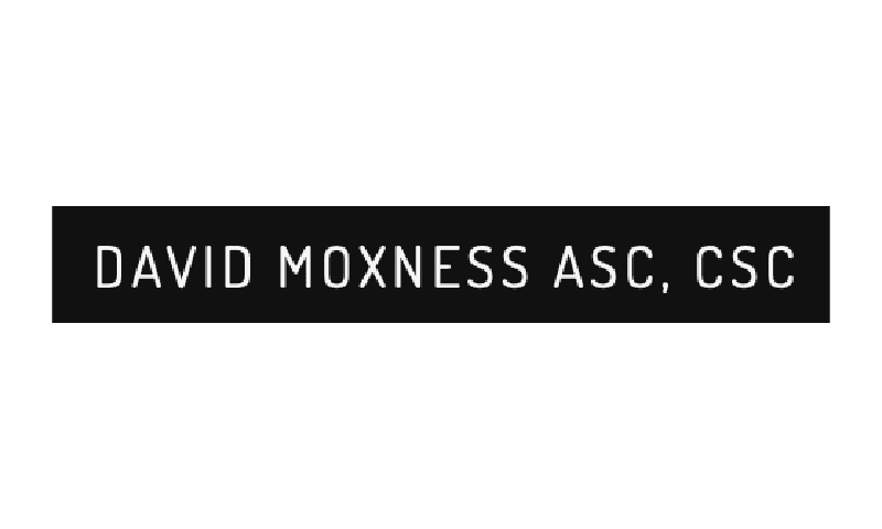 A black and white photo of the logo for david moxness asc, c. P.