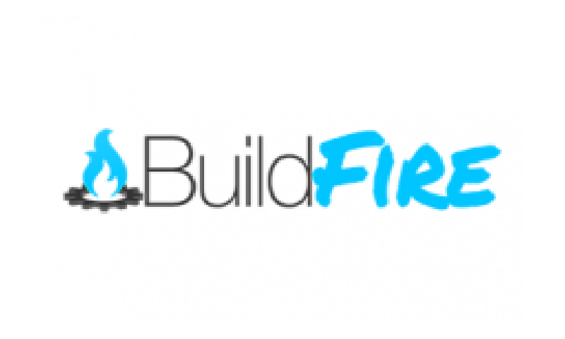 A blue and black logo for buildfire