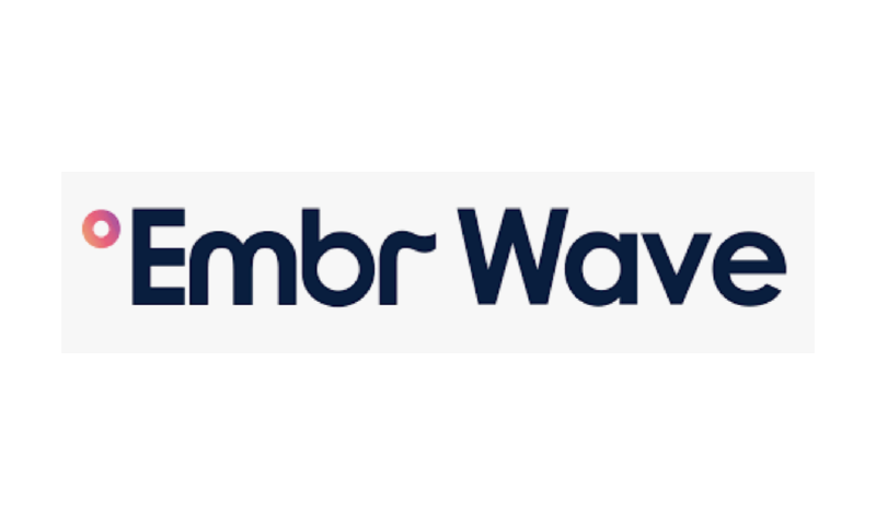 A black and white photo of the embr wave logo.