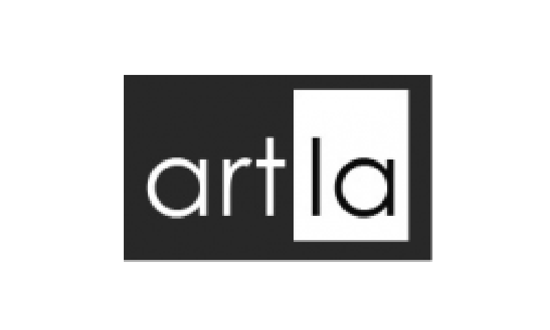 A black and white logo of art la