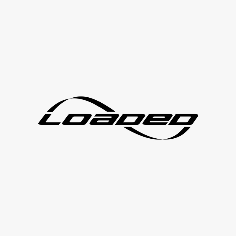 A black and white logo of loaded