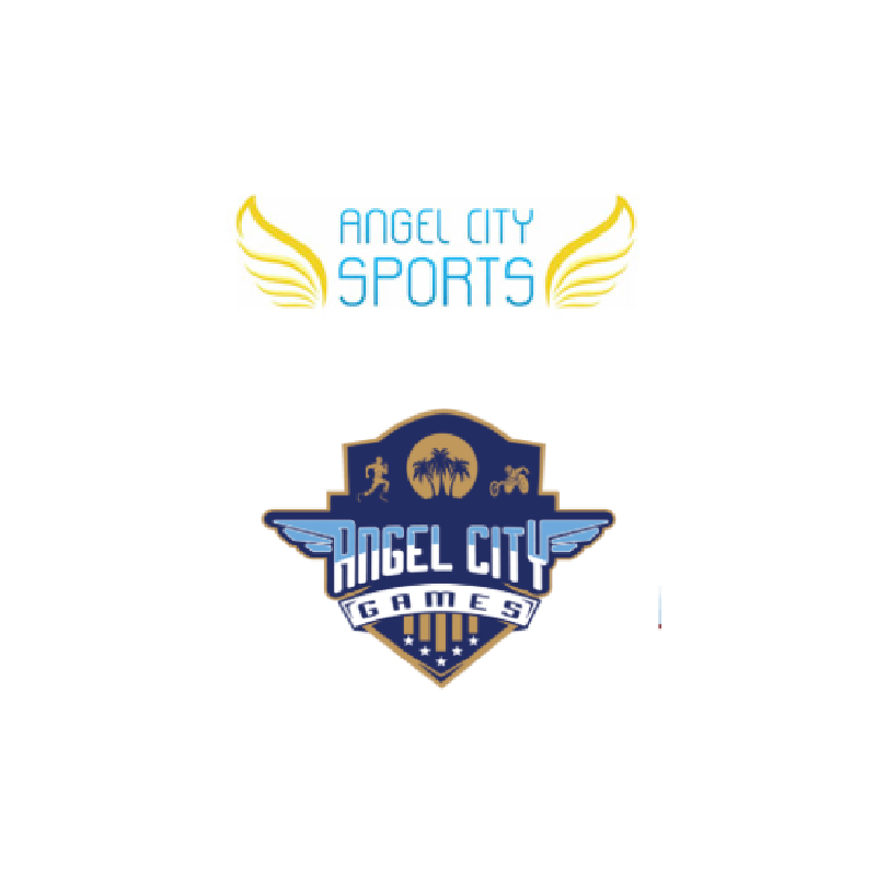 A logo of angel city sports and an emblem for the company.