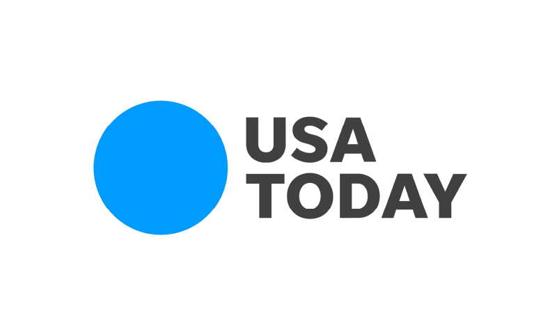 A blue dot is in the middle of the usa today logo.