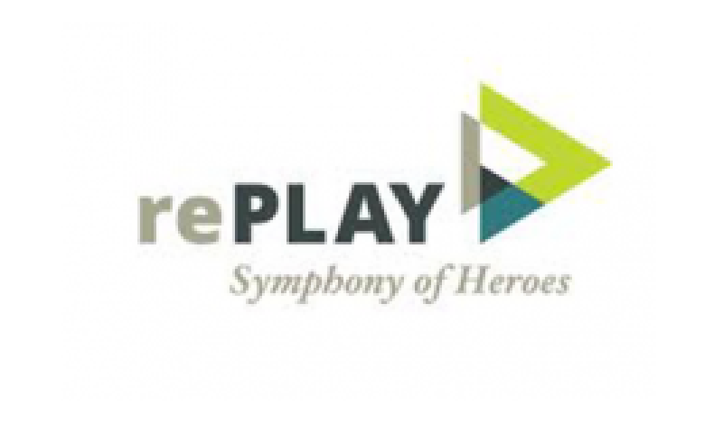 A logo for the replay symphony of heroes.